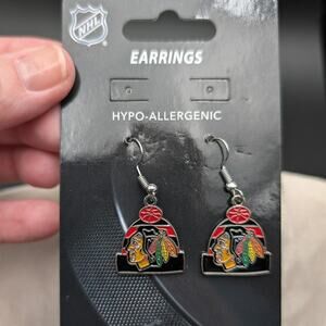 Chicago Blackhawks Earrings Hypo-Allergenic NHL Hockey Team Jewelry Red Black